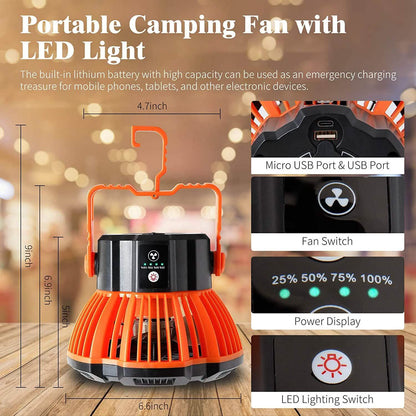 Rechargeable Camping Fan with LED Lantern with IR Remote DailySale