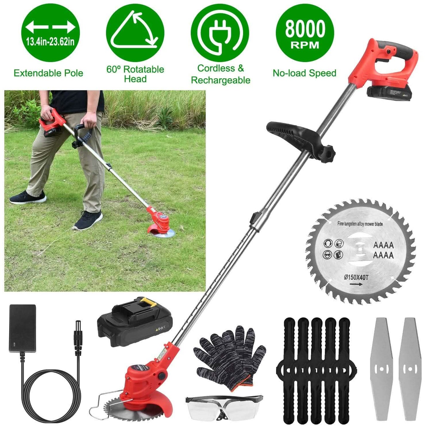 Rechargeable Electric Cordless Grass Trimmer with Alloy Saw Blade DailySale