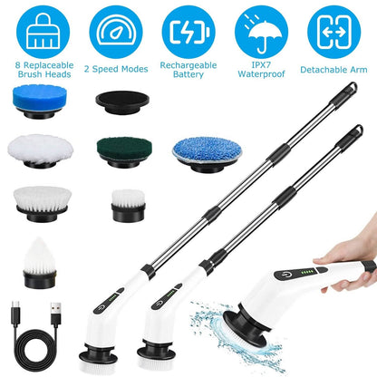 Rechargeable Electric Spin Scrubber 8 Brush Replaceable Heads 2 Speed DailySale
