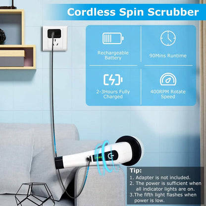 Rechargeable Electric Spin Scrubber 8 Brush Replaceable Heads 2 Speed DailySale