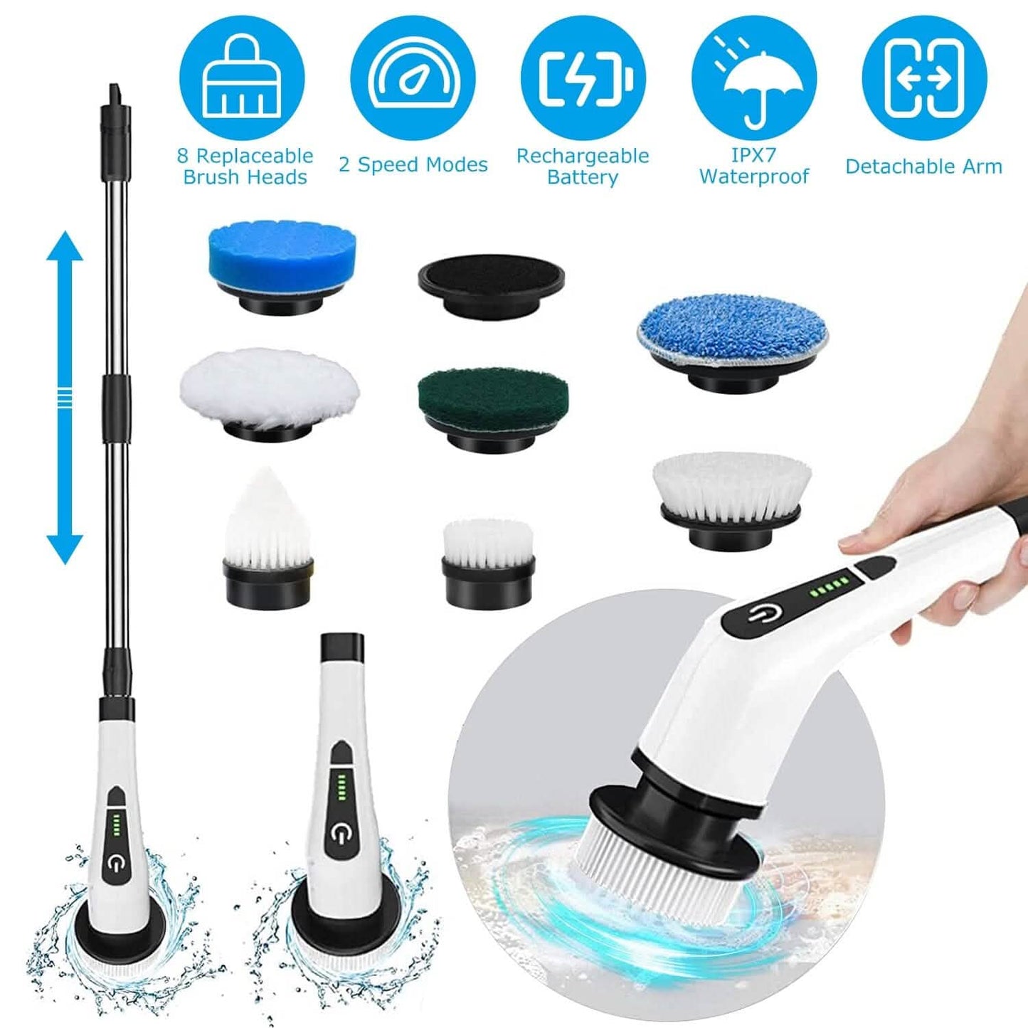 Rechargeable Electric Spin Scrubber 8 Brush Replaceable Heads 2 Speed DailySale
