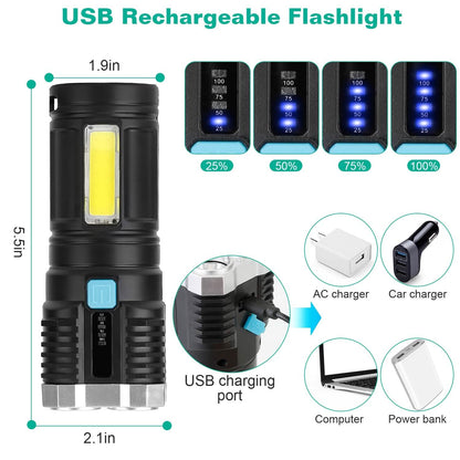 Rechargeable Flashlight LED Floodlight Torch with Strap Super Bright Flashlight DailySale