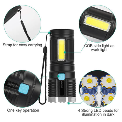 Rechargeable Flashlight LED Floodlight Torch with Strap Super Bright Flashlight DailySale