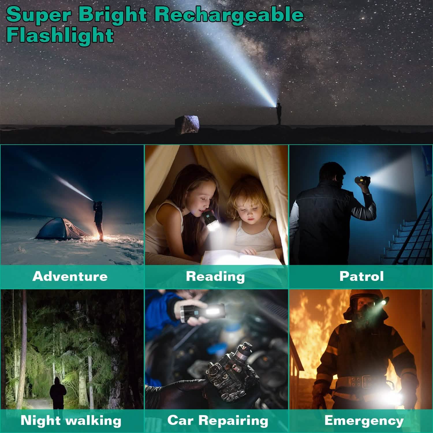 Rechargeable Flashlight LED Floodlight Torch with Strap Super Bright Flashlight DailySale