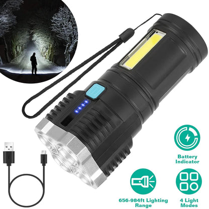 Rechargeable Flashlight LED Floodlight Torch with Strap Super Bright Flashlight DailySale