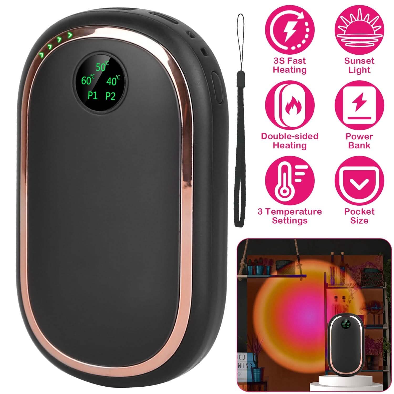 Rechargeable Hand Heater Pocket Warmer Power Bank with Digital Display DailySale