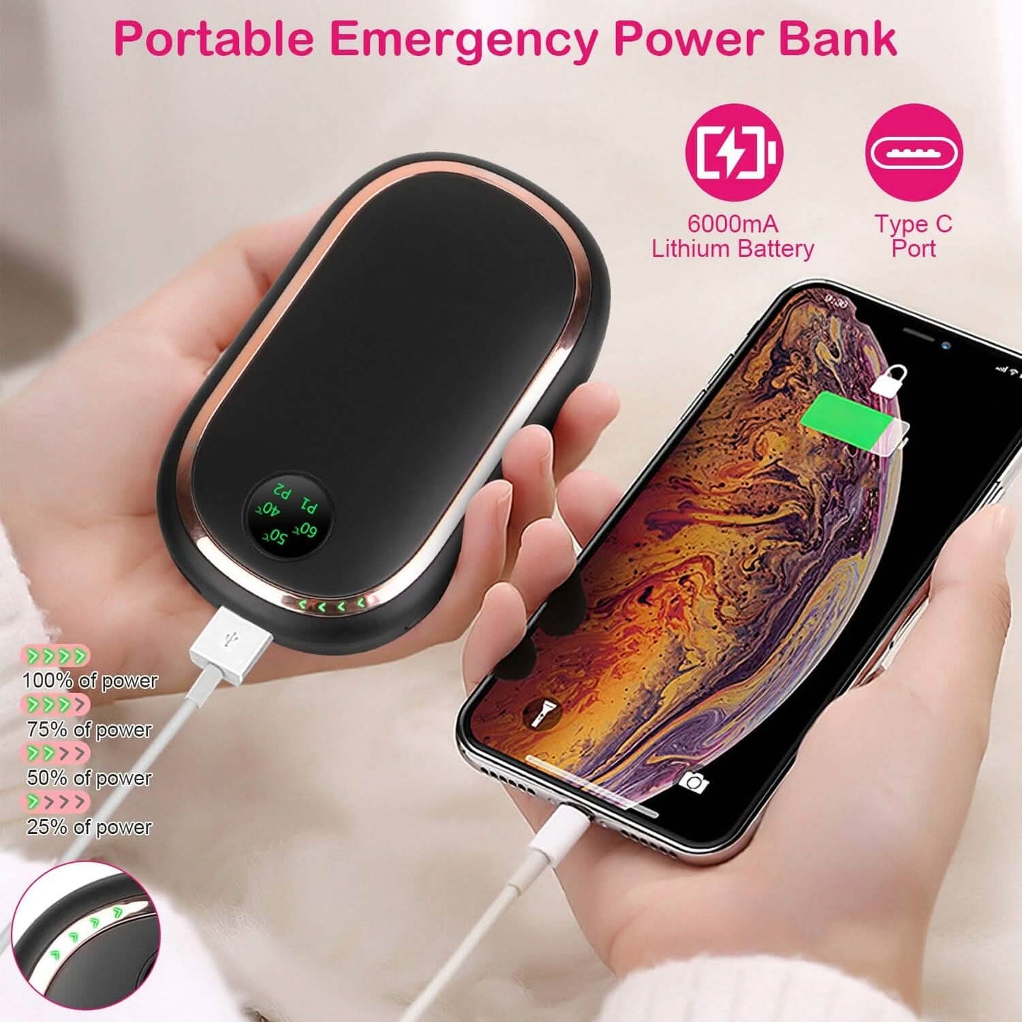 Rechargeable Hand Heater Pocket Warmer Power Bank with Digital Display DailySale