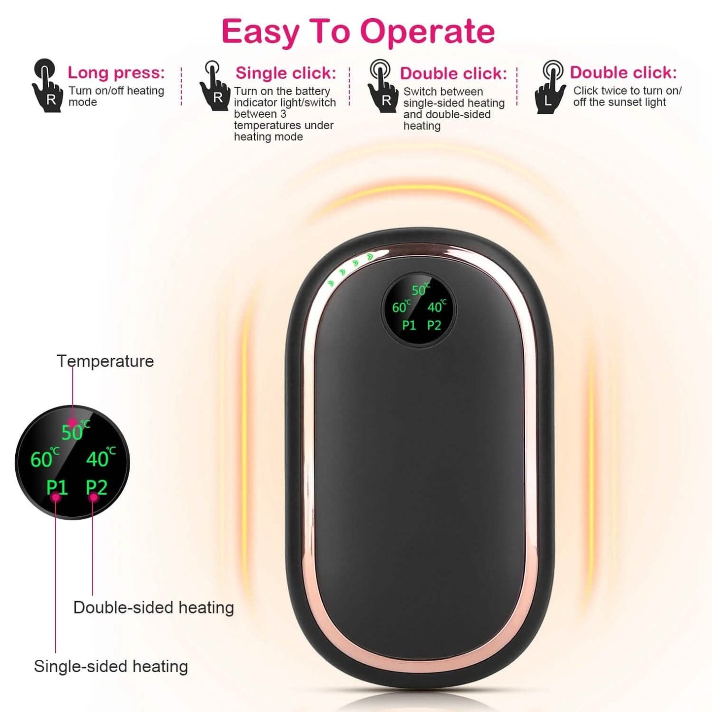 Rechargeable Hand Heater Pocket Warmer Power Bank with Digital Display DailySale
