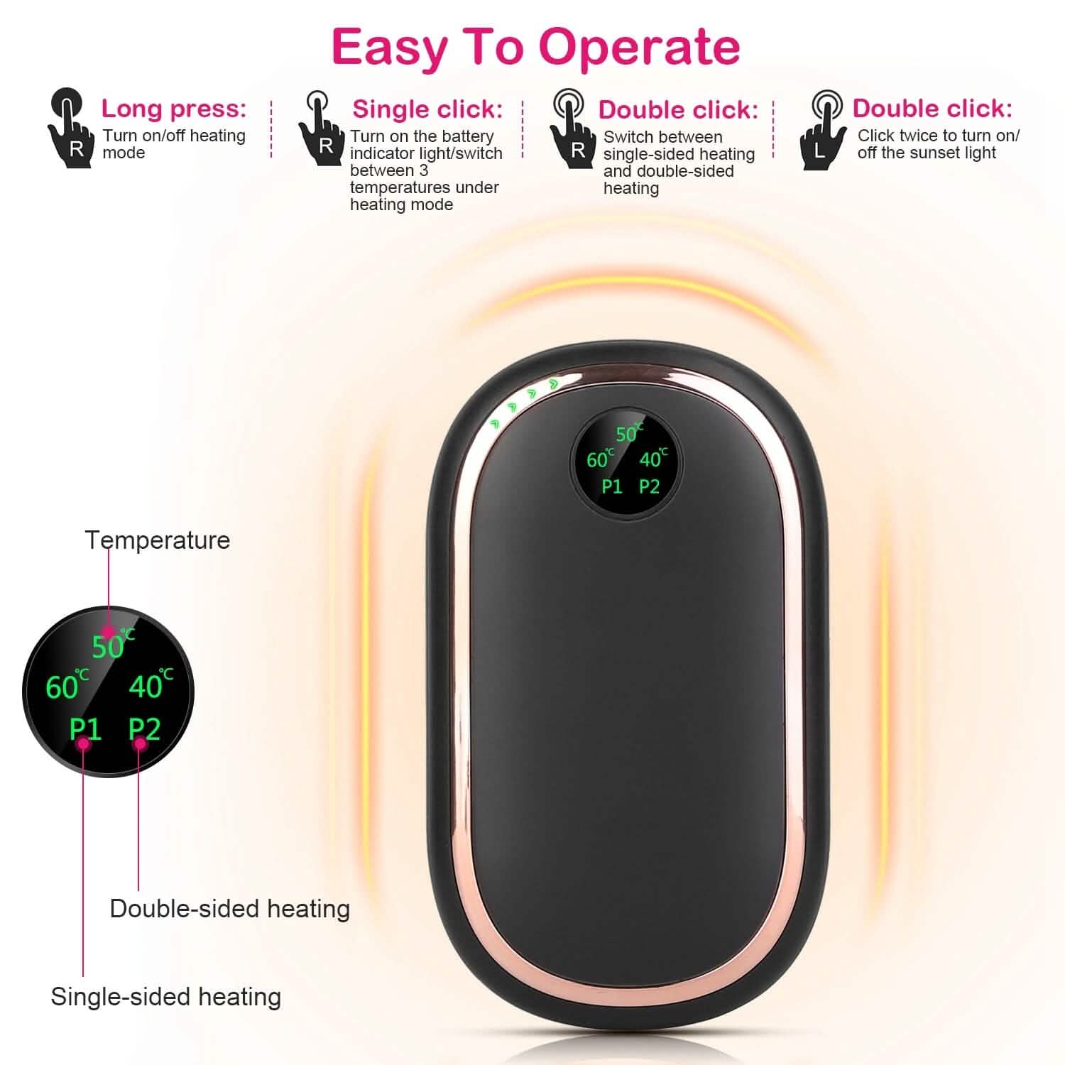 Rechargeable Hand Heater Pocket Warmer Power Bank with Digital Display DailySale