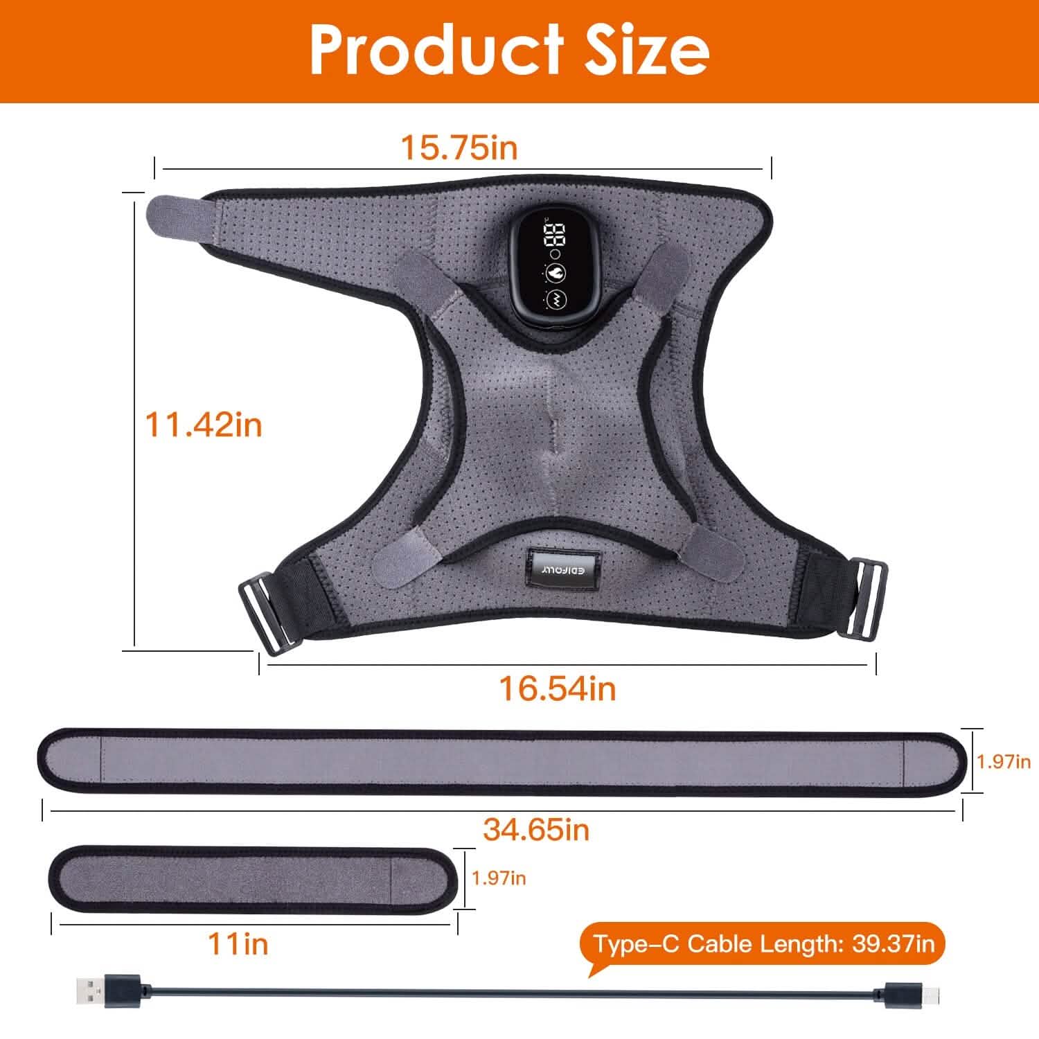 Rechargeable Heated Shoulder Wrap Massager Shoulder Brace Support with 3 Heating Levels DailySale