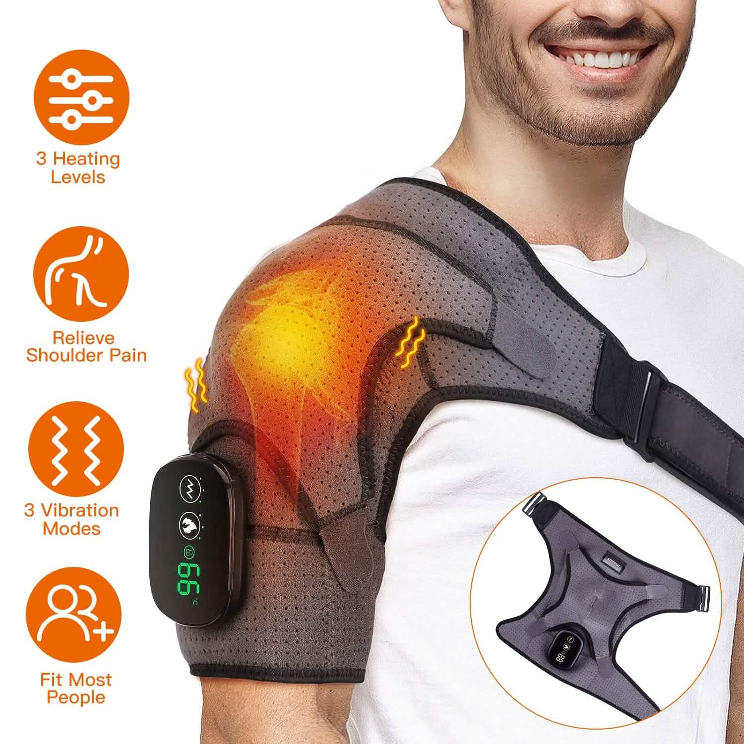Rechargeable Heated Shoulder Wrap Massager Shoulder Brace Support with 3 Heating Levels DailySale
