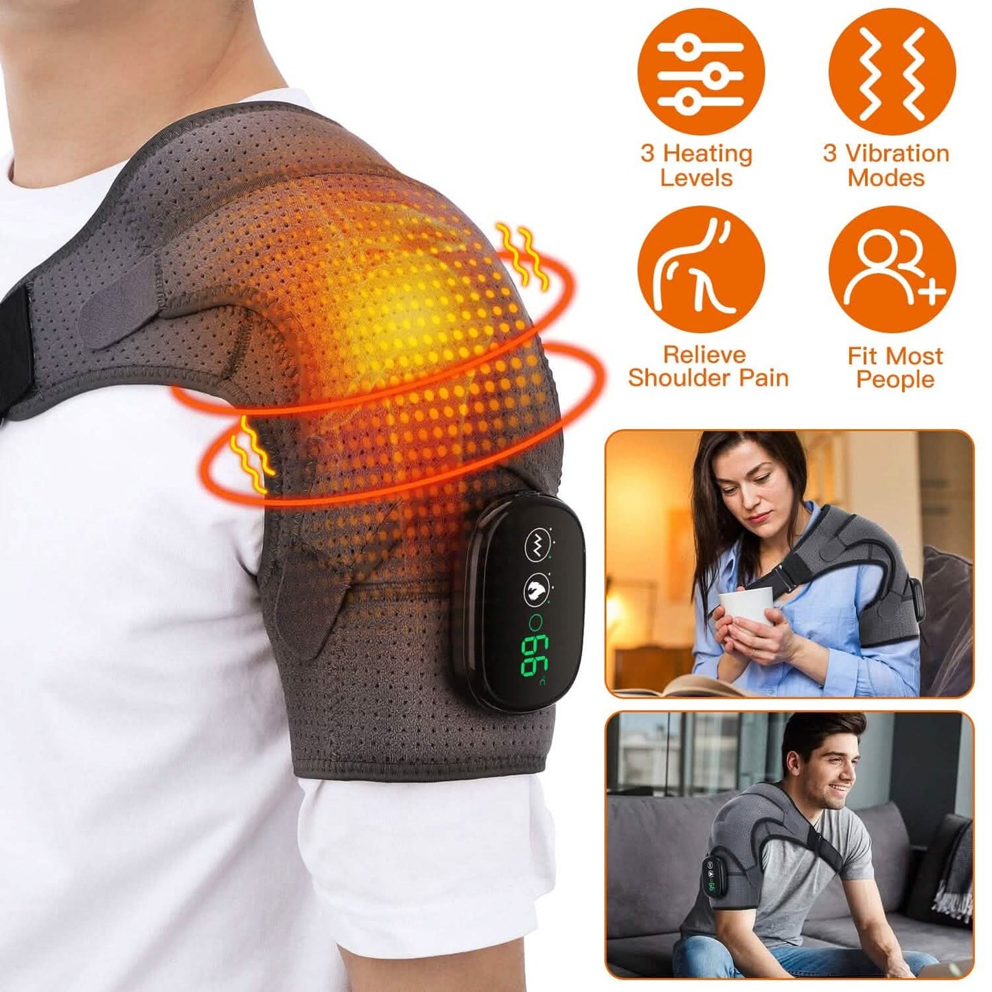 Rechargeable Heated Shoulder Wrap Massager Shoulder Brace Support with 3 Heating Levels DailySale