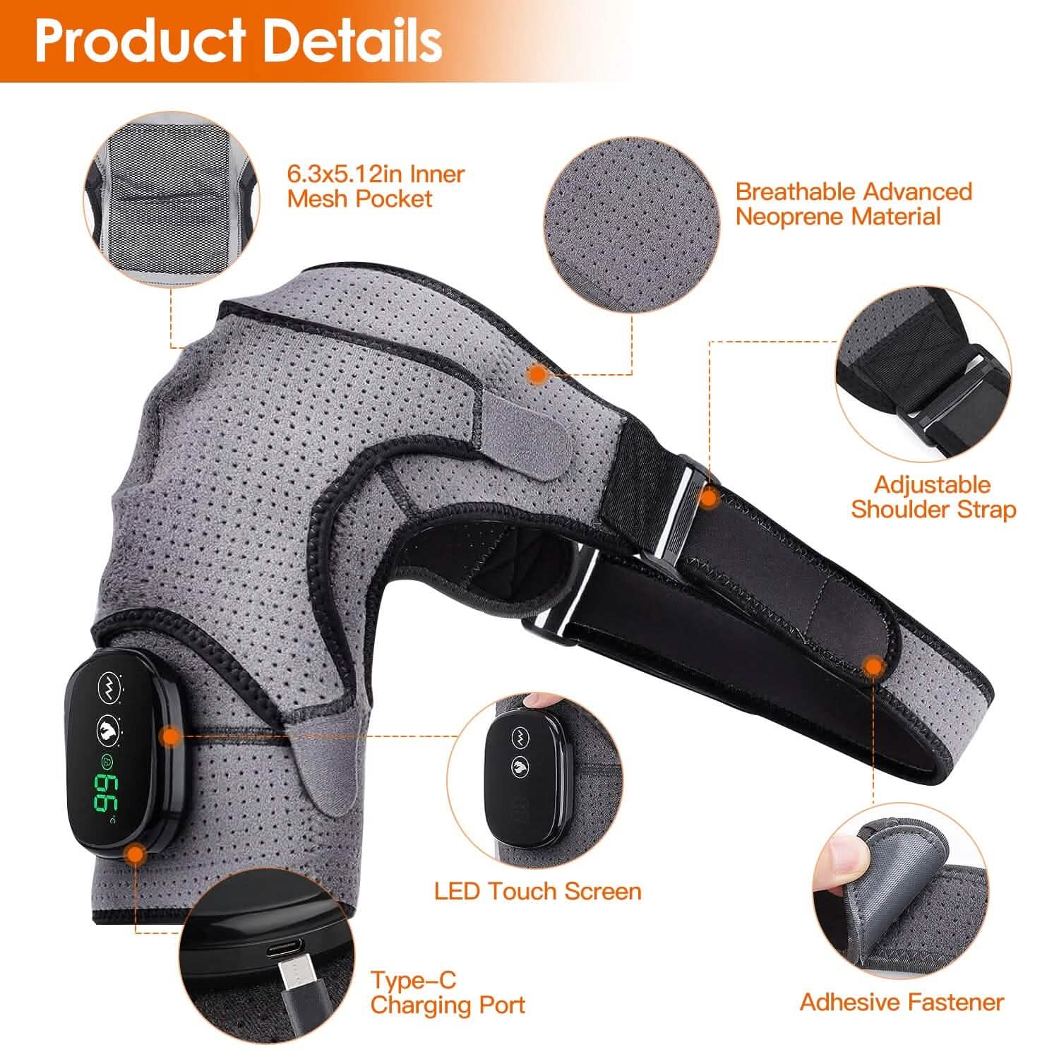 Rechargeable Heated Shoulder Wrap Massager Shoulder Brace Support with 3 Heating Levels DailySale