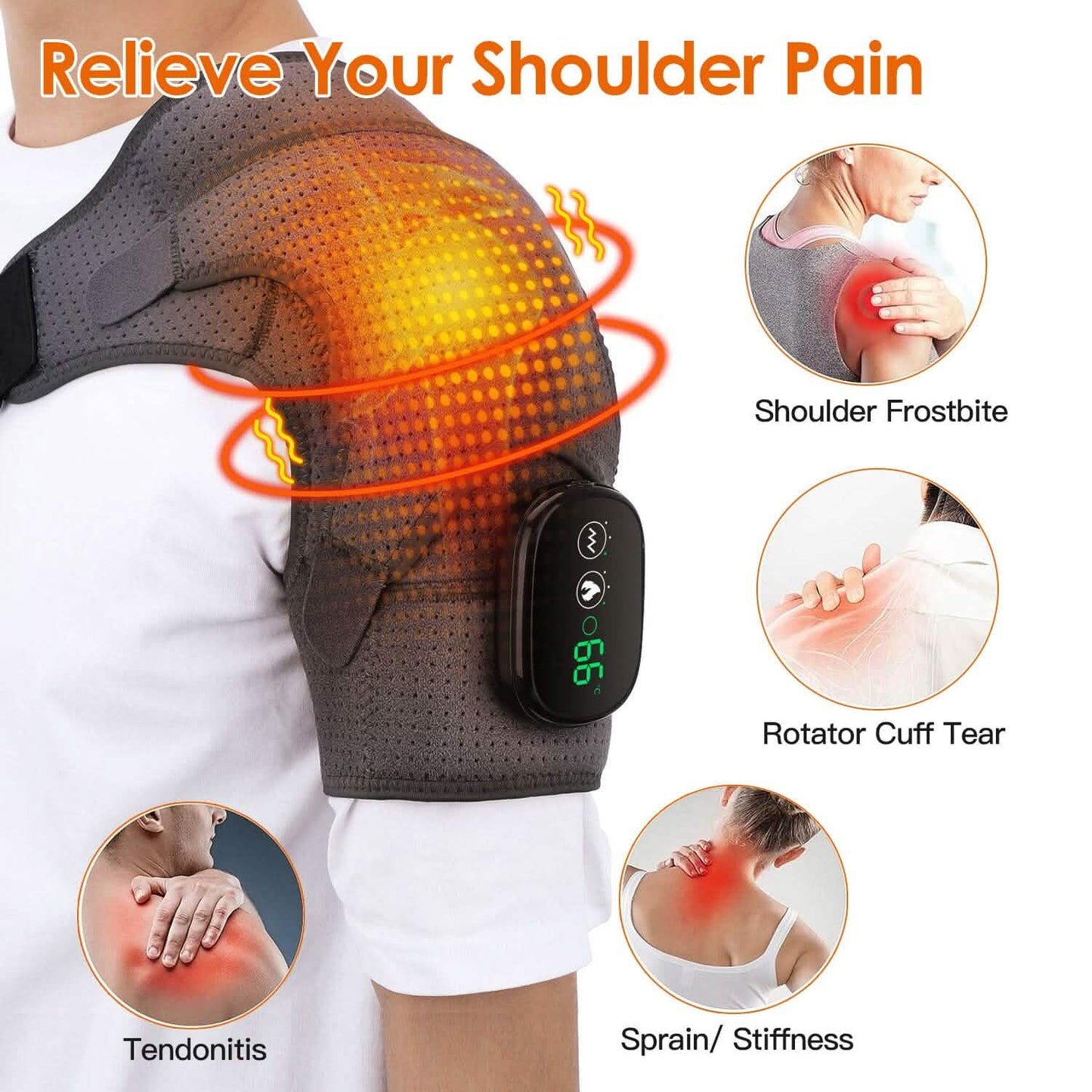 Rechargeable Heated Shoulder Wrap Massager Shoulder Brace Support with 3 Heating Levels DailySale