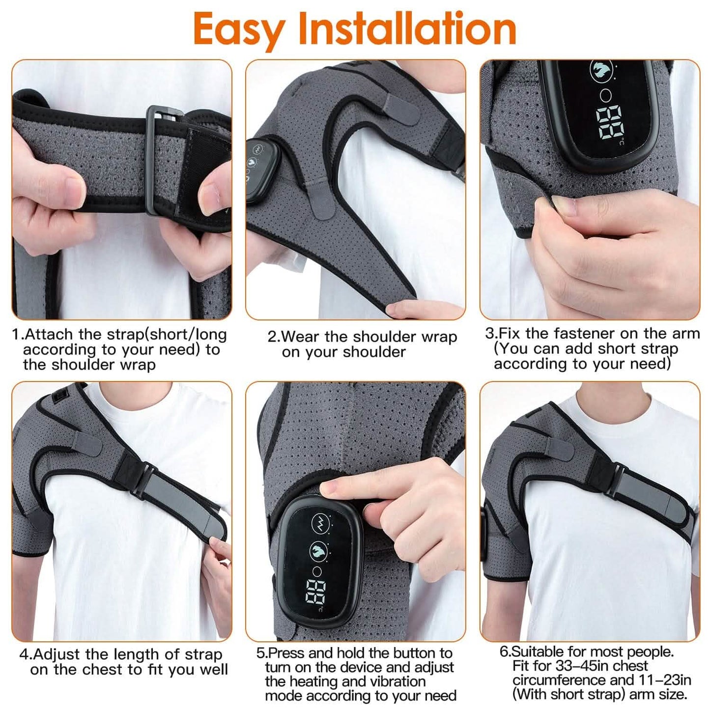 Rechargeable Heated Shoulder Wrap Massager Shoulder Brace Support with 3 Heating Levels DailySale