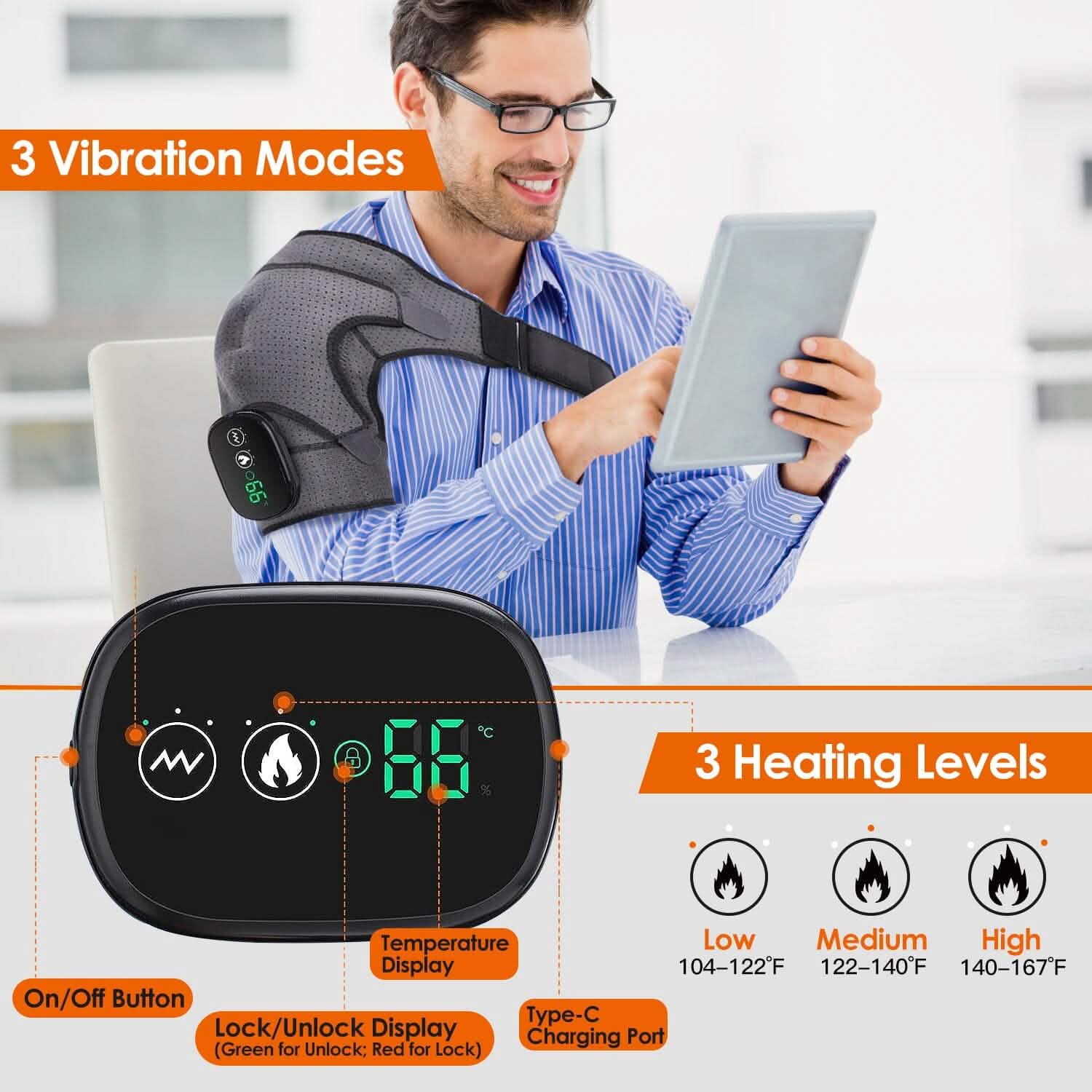 Rechargeable Heated Shoulder Wrap Massager Shoulder Brace Support with 3 Heating Levels DailySale