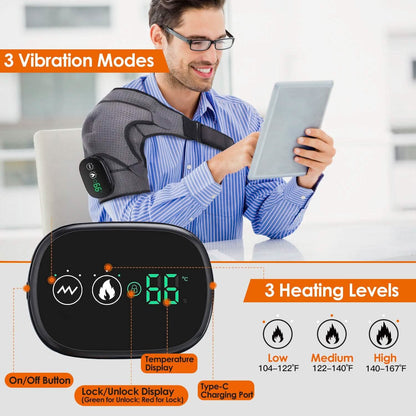 Rechargeable Heated Shoulder Wrap Massager Shoulder Brace Support with 3 Heating Levels DailySale