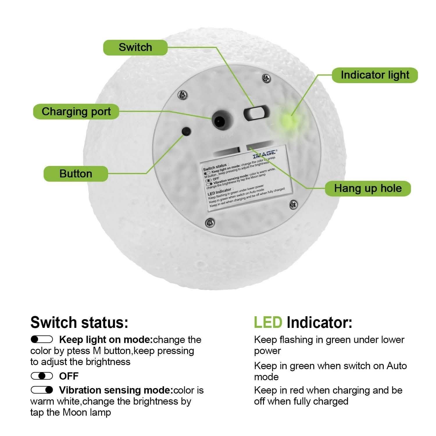 Rechargeable Moon Lamp Night Light Kids Dimmable LED Touch Changing Light DailySale