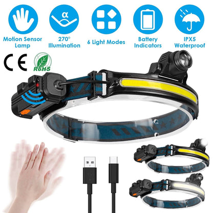 Rechargeable Motion Sensor Head Lamp 6 Light Modes DailySale