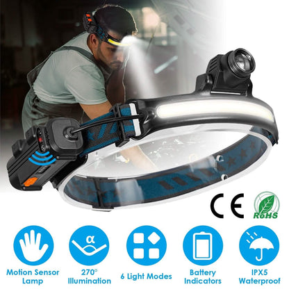 Rechargeable Motion Sensor Head Lamp 6 Light Modes DailySale