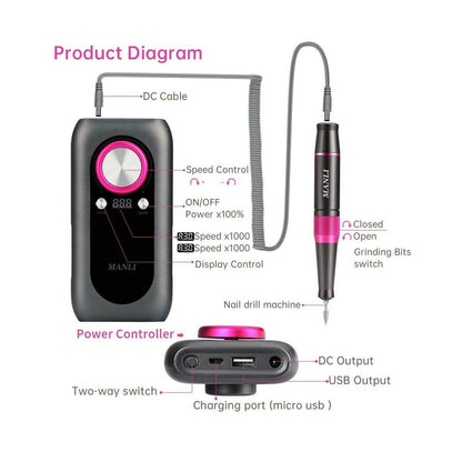 Rechargeable Nail Drill Kit with 2000mAh Phone Power Bank DailySale