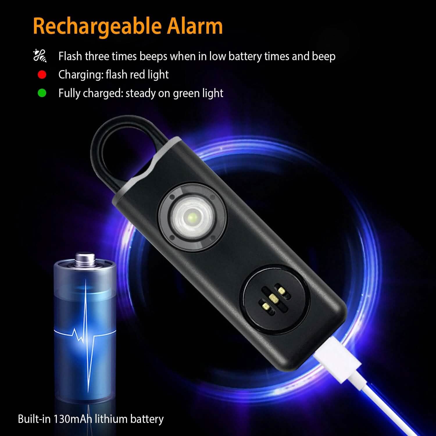 Rechargeable Personal Safety Alarm with Strobe Light DailySale