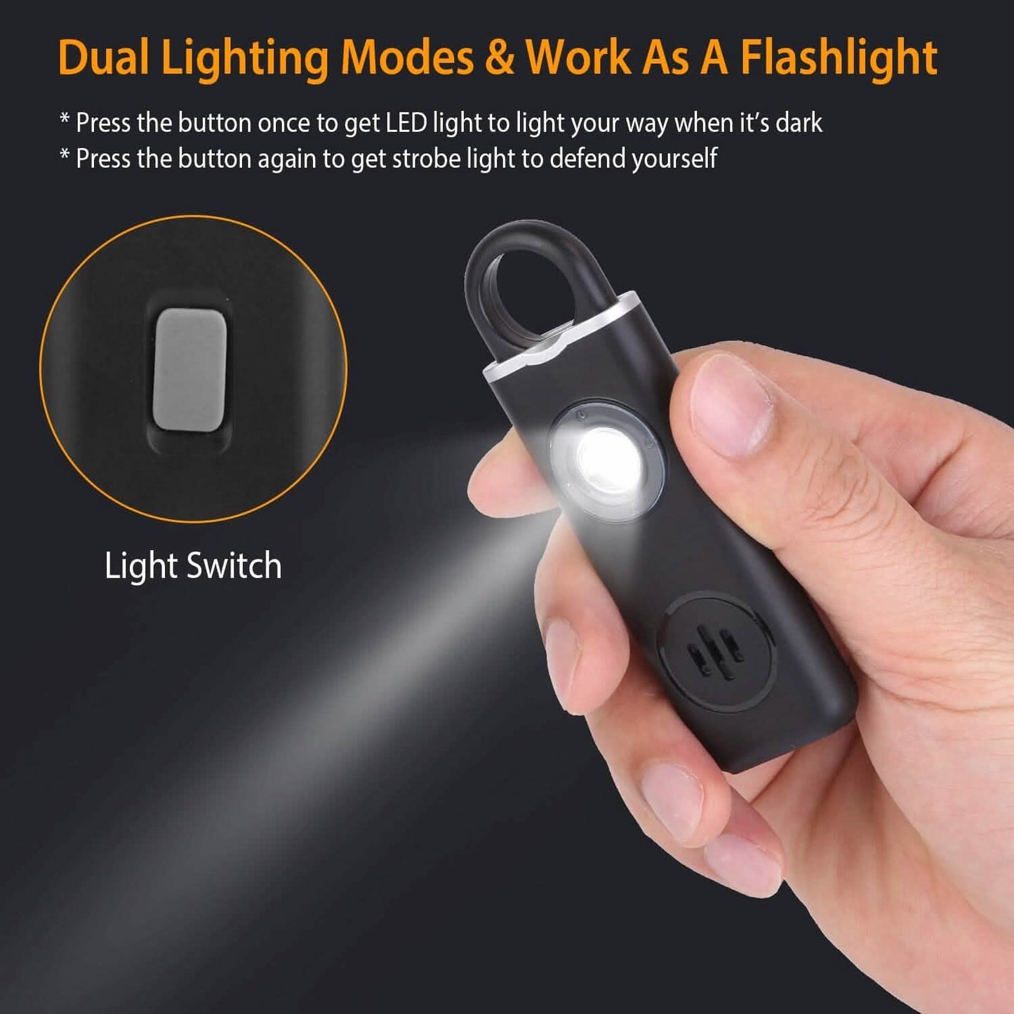 Rechargeable Personal Safety Alarm with Strobe Light DailySale