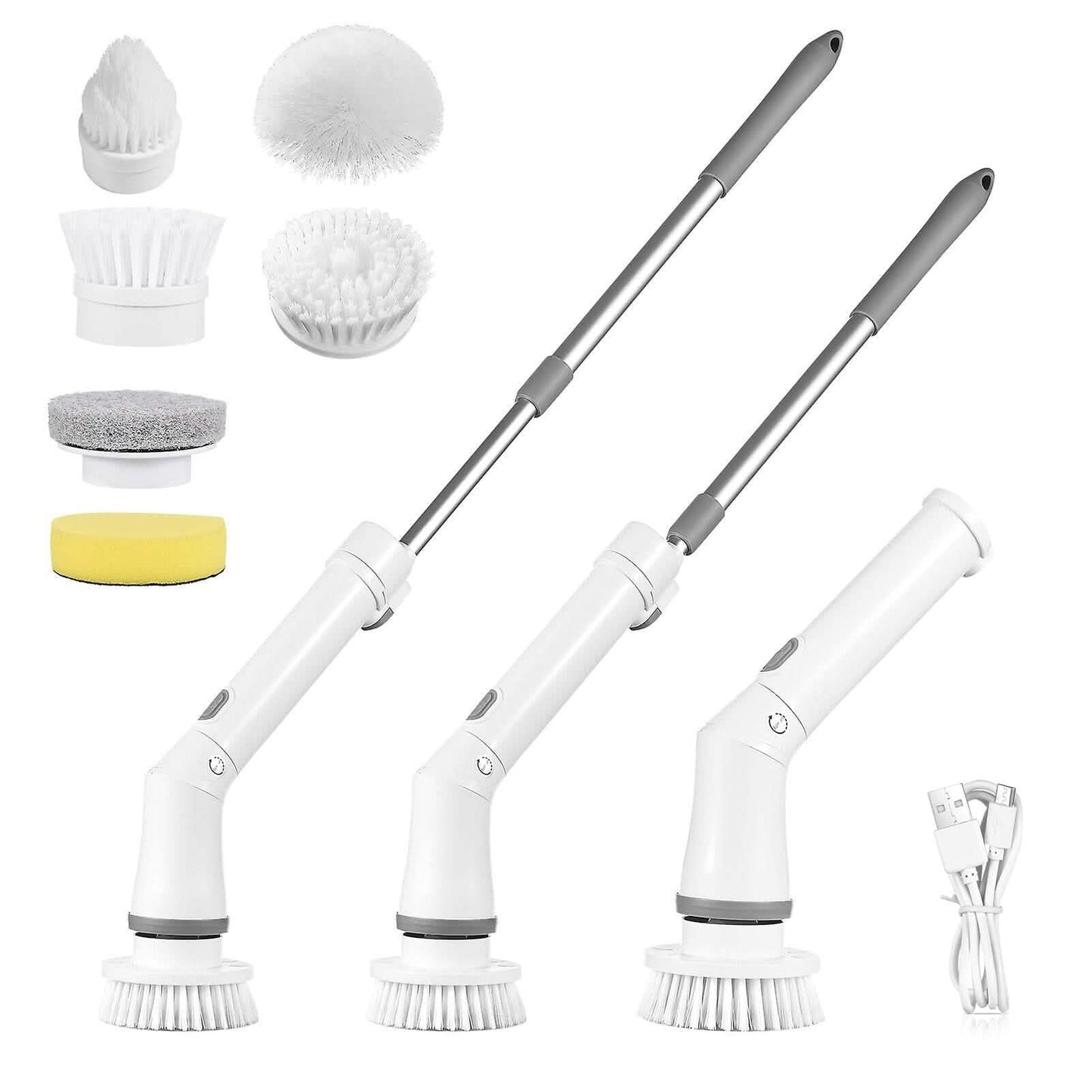 Rechargeable Telescopic Cleaning Brush 6 Replaceable Heads 2 Speed Adjustable Extension Arm DailySale