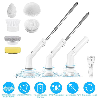 Rechargeable Telescopic Cleaning Brush 6 Replaceable Heads 2 Speed Adjustable Extension Arm DailySale