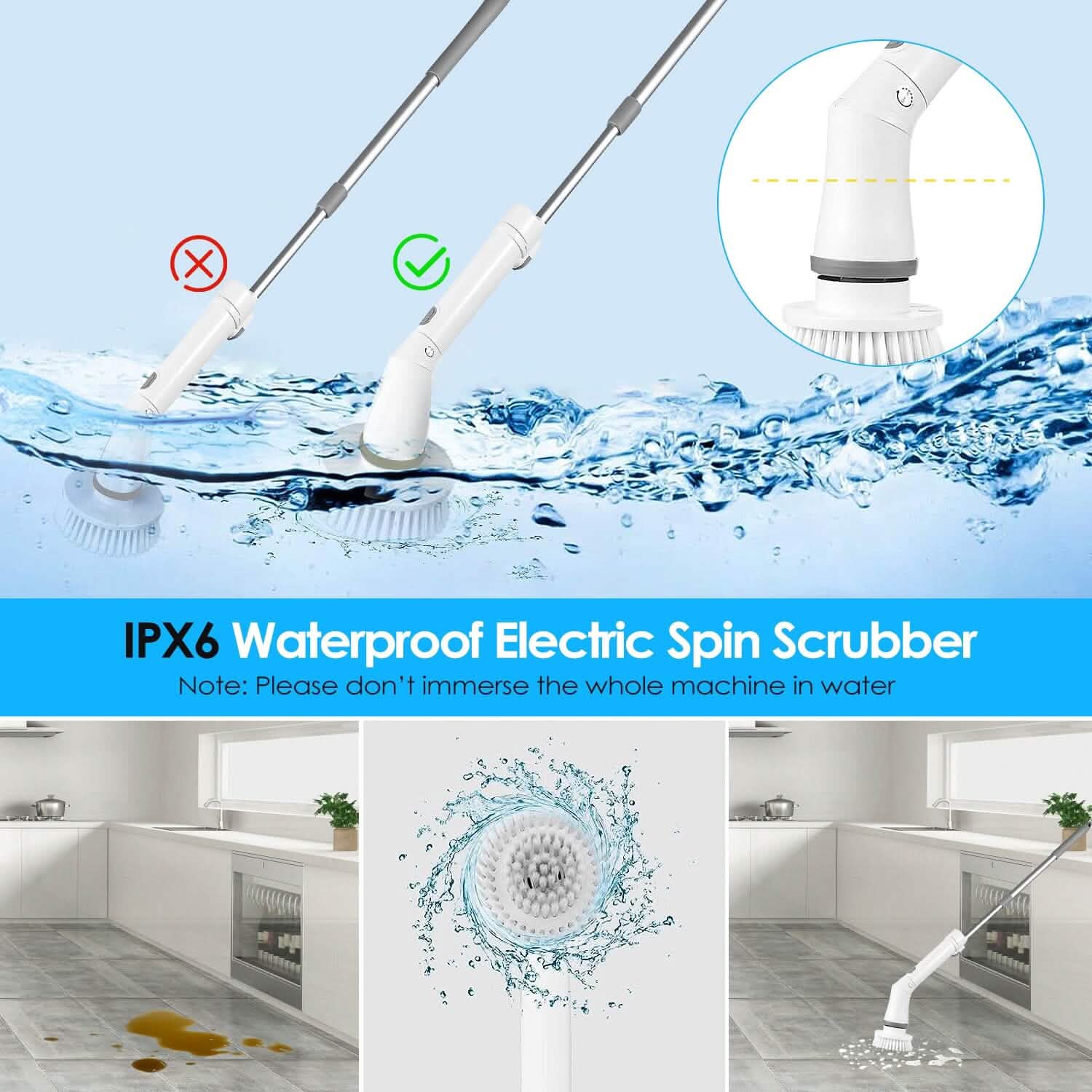 Rechargeable Telescopic Cleaning Brush 6 Replaceable Heads 2 Speed Adjustable Extension Arm DailySale