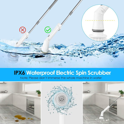 Rechargeable Telescopic Cleaning Brush 6 Replaceable Heads 2 Speed Adjustable Extension Arm DailySale