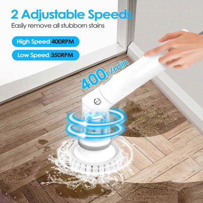 Rechargeable Telescopic Cleaning Brush 6 Replaceable Heads 2 Speed Adjustable Extension Arm DailySale