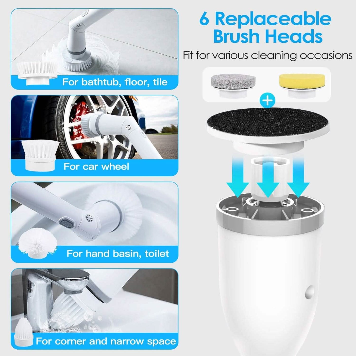Rechargeable Telescopic Cleaning Brush 6 Replaceable Heads 2 Speed Adjustable Extension Arm DailySale