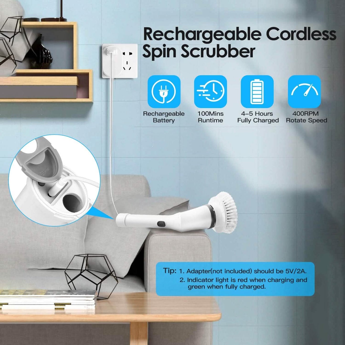 Rechargeable Telescopic Cleaning Brush 6 Replaceable Heads 2 Speed Adjustable Extension Arm DailySale