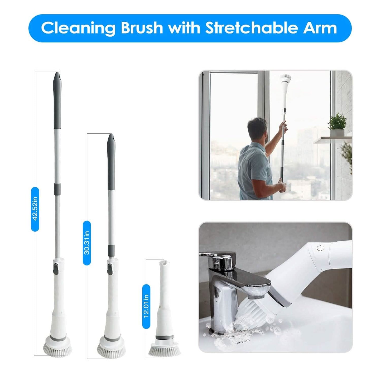 Rechargeable Telescopic Cleaning Brush 6 Replaceable Heads 2 Speed Adjustable Extension Arm DailySale