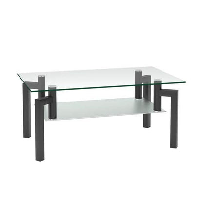 Rectangular Tempered Metal Tube Leg Living Room Glass Coffee Table DailySale