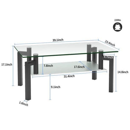 Rectangular Tempered Metal Tube Leg Living Room Glass Coffee Table DailySale