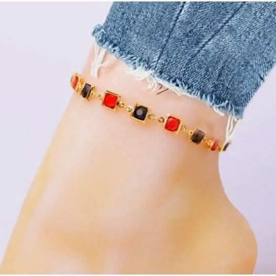 Red And Crystal Square Ankle Bracelet DailySale
