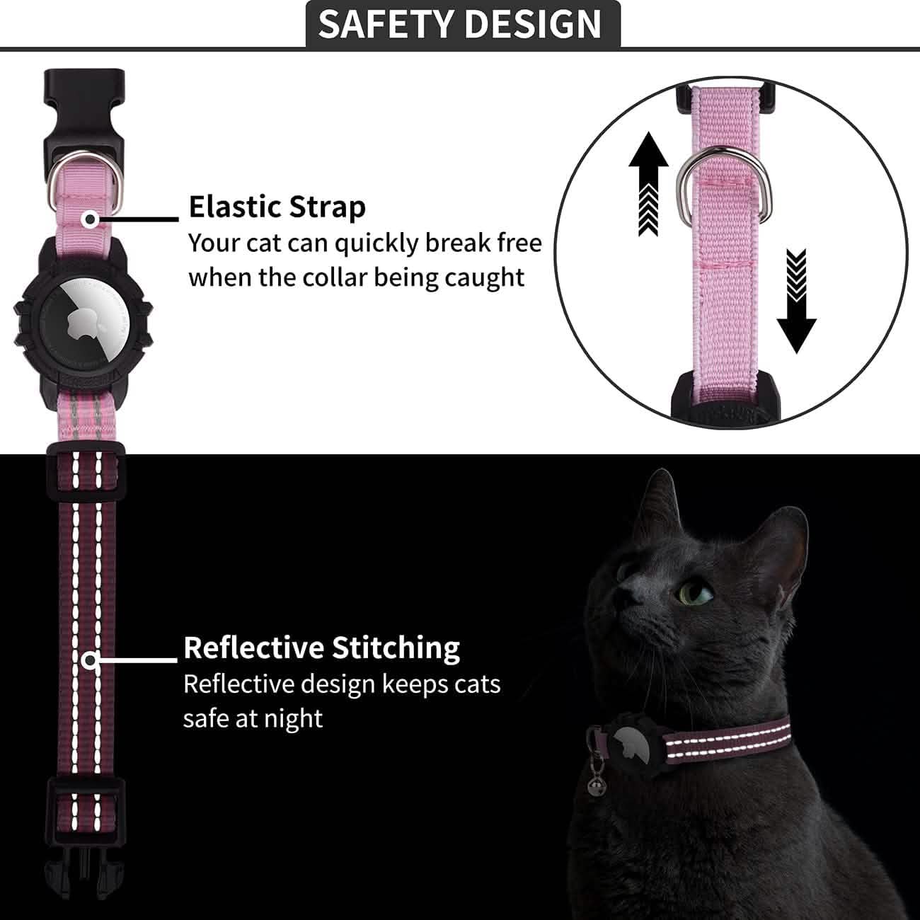 Reflective GPS Cat Collar with AirTag Holder and Bell DailySale