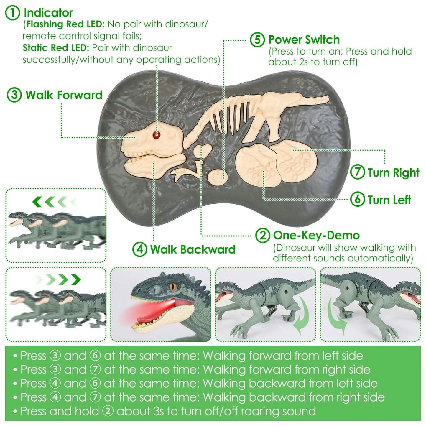 Remote Control Dinosaur with 3D Eye Roaring Sounds for 3-12 Years Old DailySale