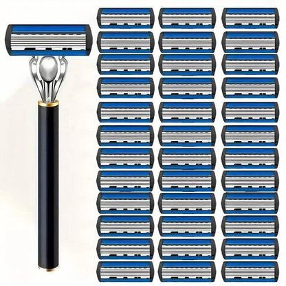 Replacement Razor Blades Safety Shaver Set with Anti-Slip Metal Handle with 1 Razor + 36 Blades DailySale