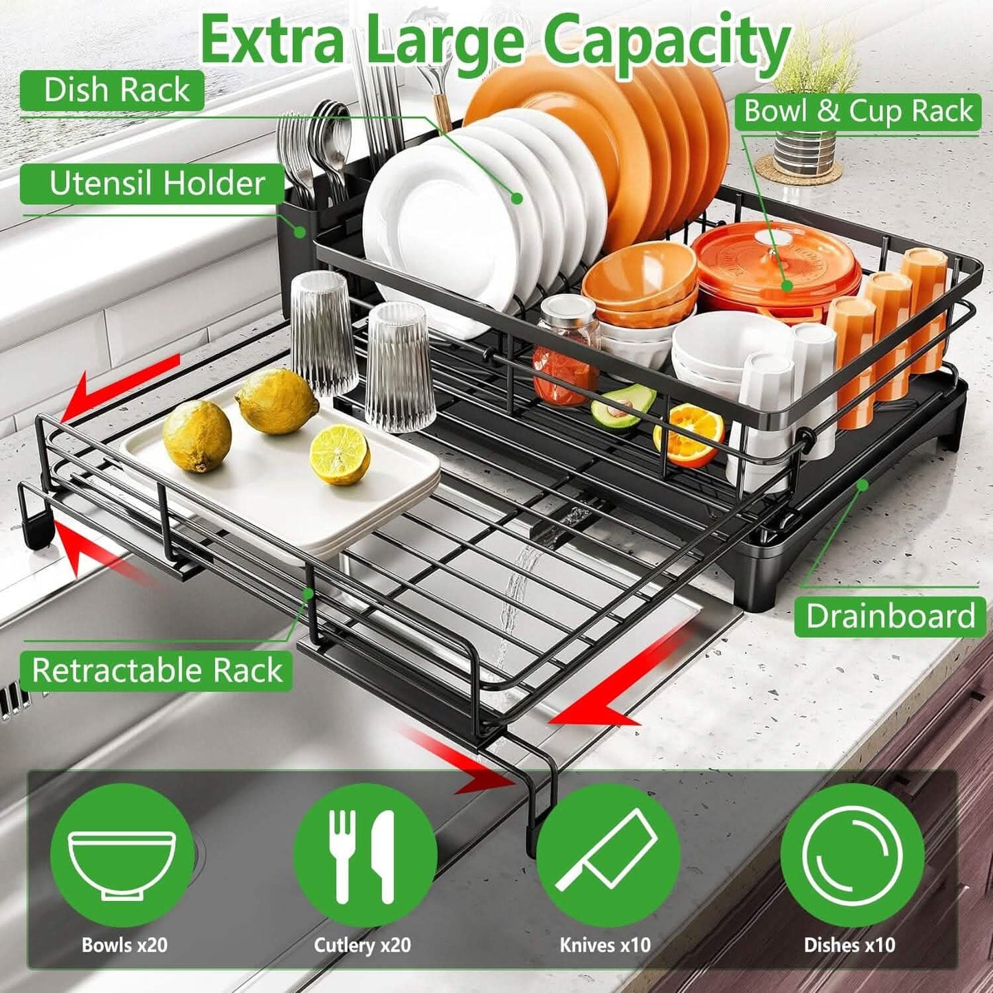 Retractable Dish Drying Rack DailySale