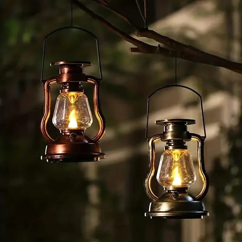 Retro Kerosene Lamp LED Horse Lantern Outdoor Waterproof Portable Rechargeable Solar Powered Flame Light DailySale