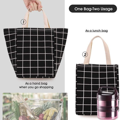 Reusable Lunch Bag Insulated Lunch Box Canvas Fabric with Aluminum Foil DailySale