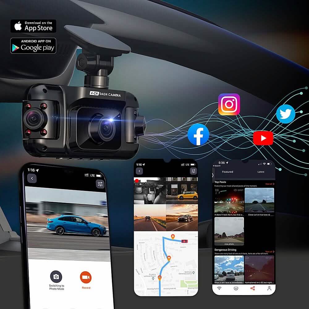 Rexing - R4 4 Channel Dash Cam with All Around 1080p Resolution, Wi-Fi, and GPS - Black  (Refurbished) DailySale