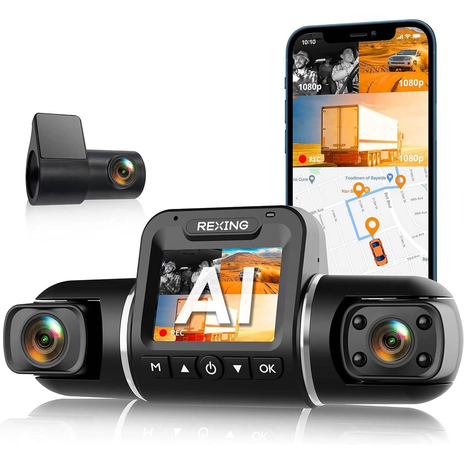 RexingUSA V2 PRO AI Dash Cam 3-Channel Front/Cabin/Rear  (Refurbished) DailySale