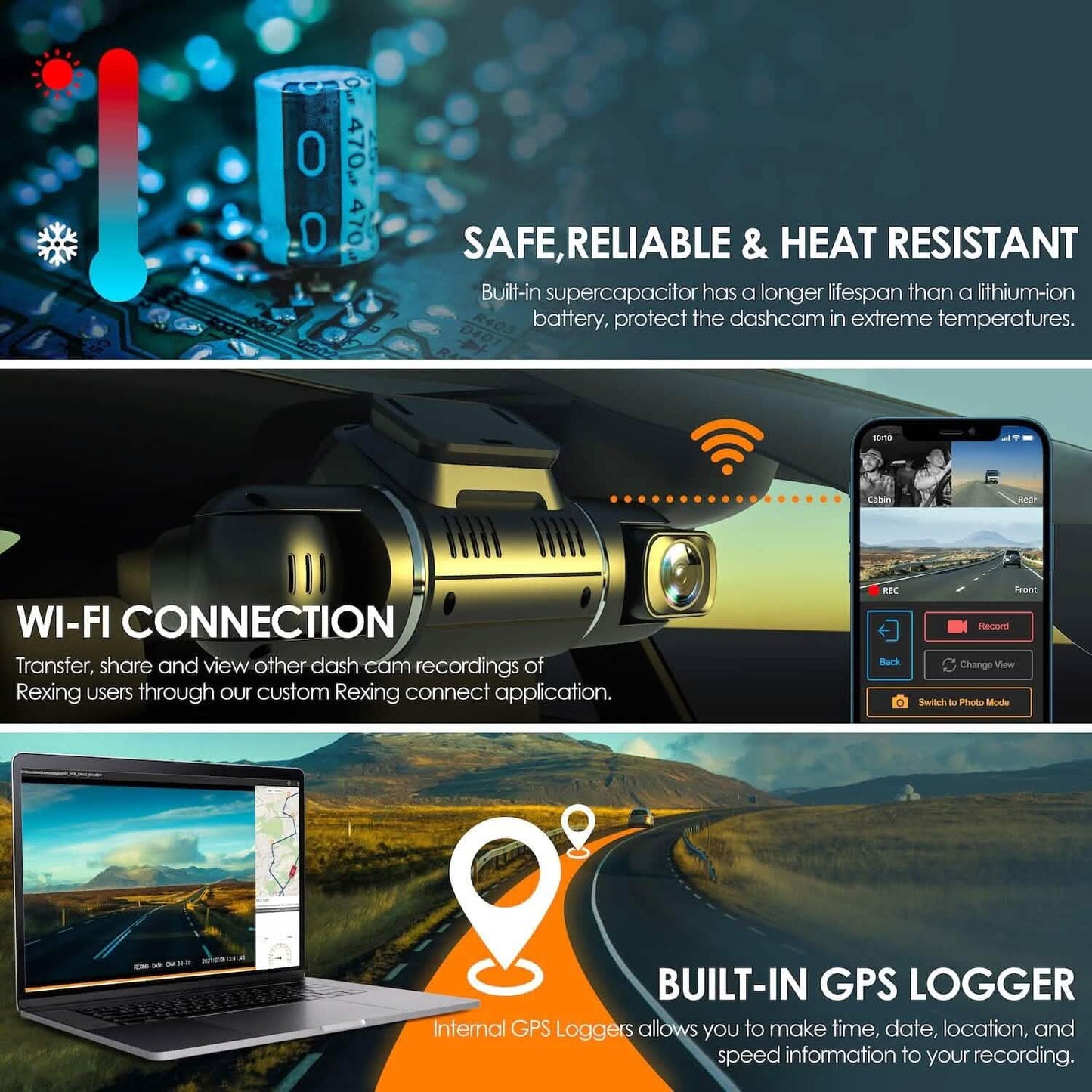 RexingUSA V2 PRO AI Dash Cam 3-Channel Front/Cabin/Rear  (Refurbished) DailySale