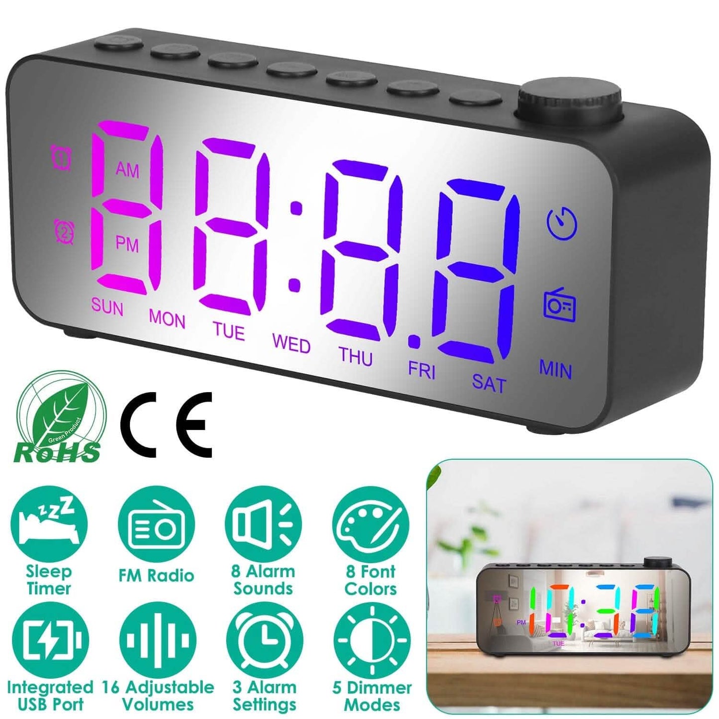 RGB Color LED Digital Alarm Clock DailySale