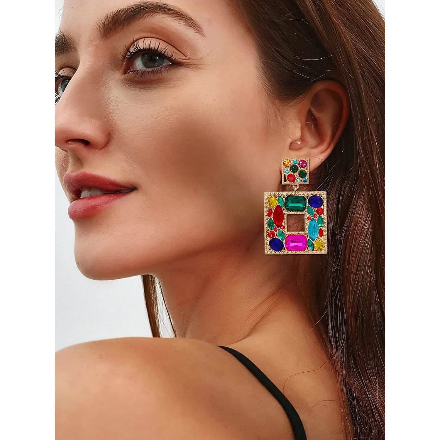 Rhinestone Square Drop Earrings DailySale