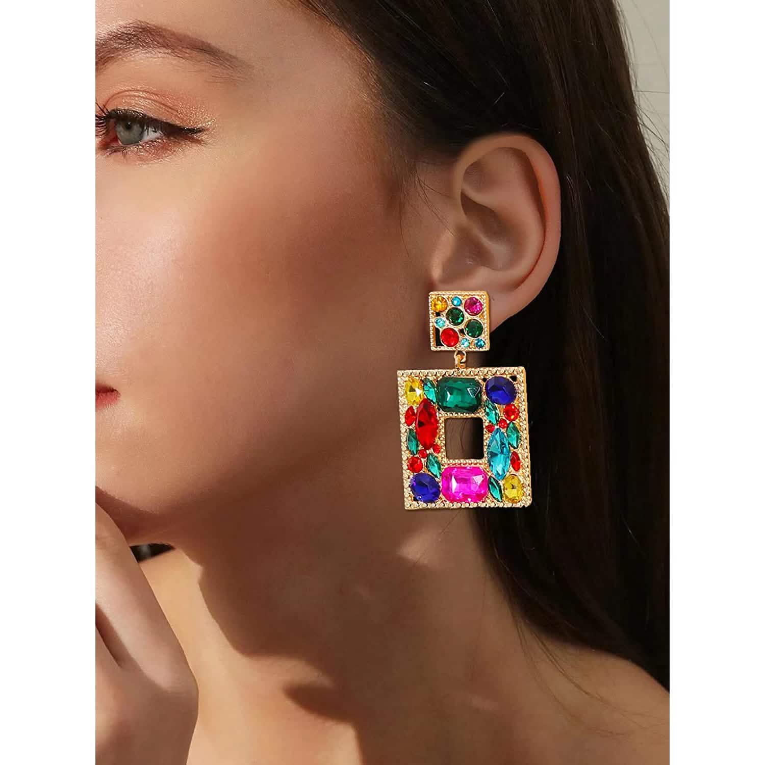 Rhinestone Square Drop Earrings DailySale